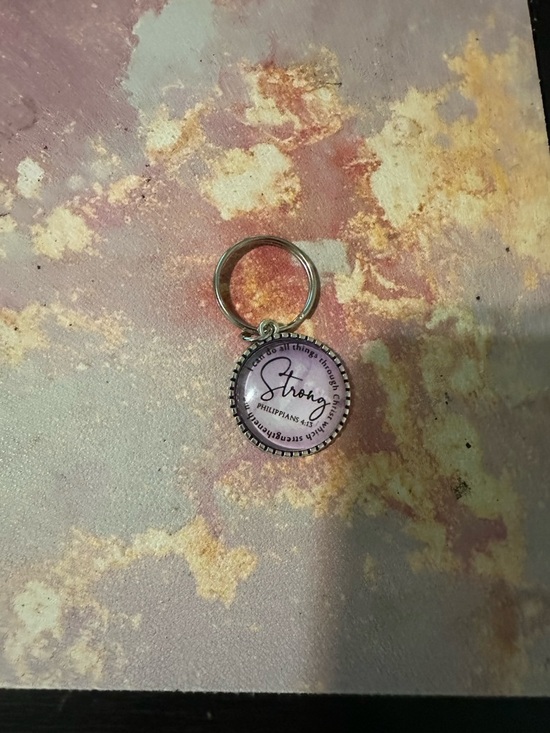 Other - "Strong" Inspirational Bottlecap Keychain - Pink Accent